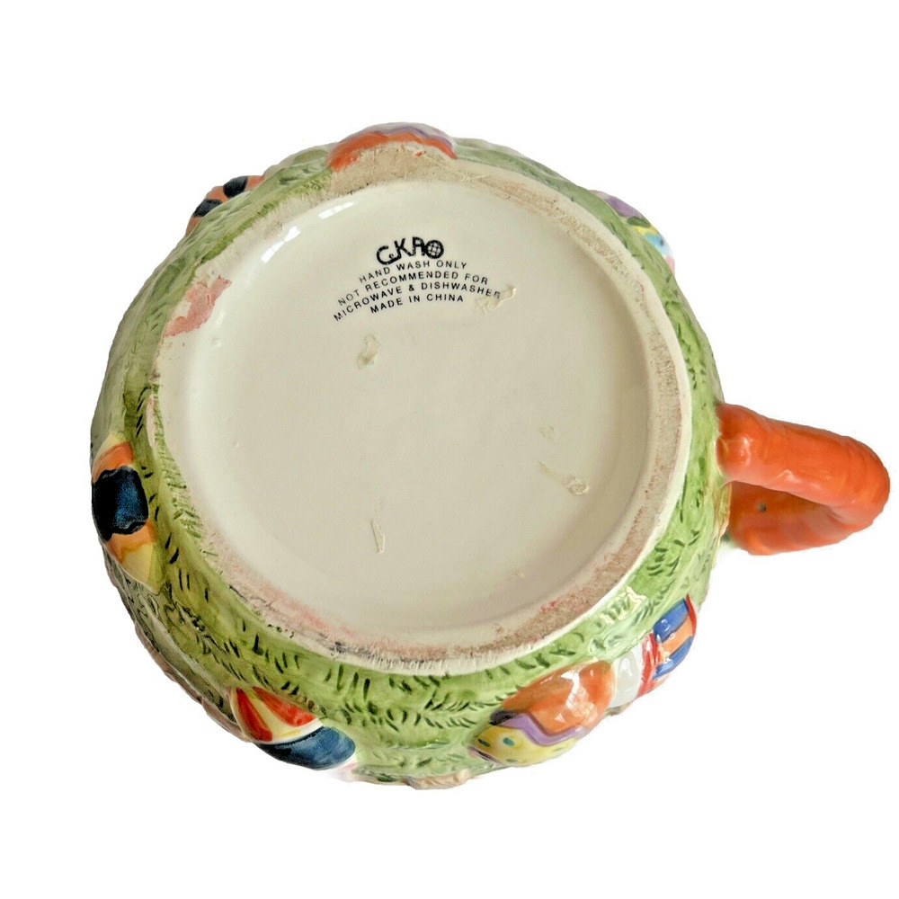 GKA Collector's Pitcher Rabbit Couple Easter Egg Hunt w Carrot Handle 6.5" - Picture 6 of 9